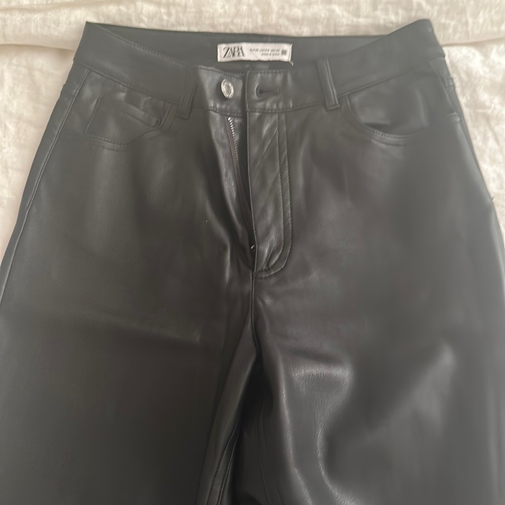 Zara black leather pants with slit